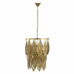 Hot Sale 🧨 Benzara 20 Inch Iron Chandelier, Elegant 3 Tier Cascading Leaves Design, Iron, Gold 🤩