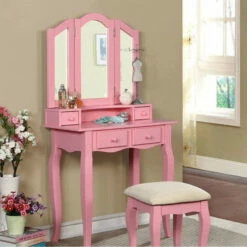Budget ✔️ Benzara JANELLE Transitional Vanity, Pink 😉