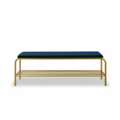Top 10 ๐ Benzara Kipp 55 Inch ๐ Shoe Rack Bench, Gold Metal Frame Shelf, Blue Velvet Seat ๐