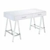 Cheapest 🛒 Benzara Rectangular Two Drawers Wooden Desk With Saw Horse Metal Legs, Silver And White ✔️ -Benzara Sales Store unnamed file 3487