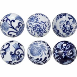 Buy 👍 Benzara Flashy Ceramic Decorative Orbs, Blue And White, Set Of 6 😀