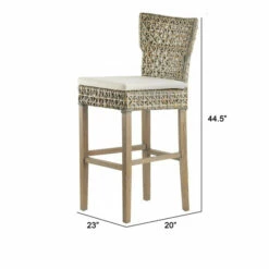 Hot Sale 🔔 Benzara 30 Inch Bar Chair, Wood Frame, Armless, Rattan Woven Seat, Classic, Gray 😀 -Benzara Sales Store unnamed file 3508