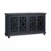 Hot Sale ⭐ Benzara Wooden TV Stand With Trellis Detailed Doors, Blue ❤️