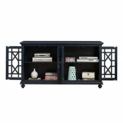 Hot Sale ⭐ Benzara Wooden TV Stand With Trellis Detailed Doors, Blue ❤️ -Benzara Sales Store unnamed file 362