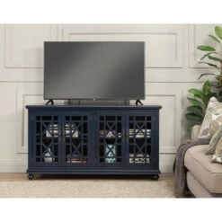 Hot Sale ⭐ Benzara Wooden TV Stand With Trellis Detailed Doors, Blue ❤️ -Benzara Sales Store unnamed file 363
