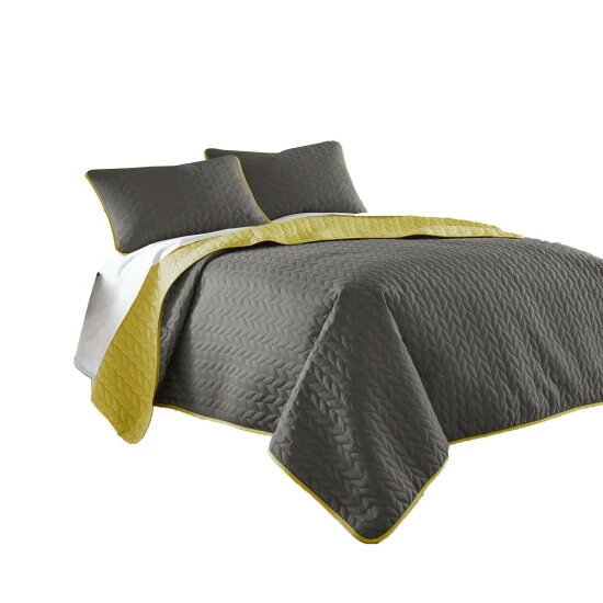 Best deal ๐ Benzara Eva 3 Piece Queen Microfiber Reversible Coverlet Set Quilt Dark Gray Yellow โ 3 Best deal ๐ Benzara Eva 3 Piece Queen Microfiber Reversible Coverlet Set Quilt Dark Gray Yellow โ