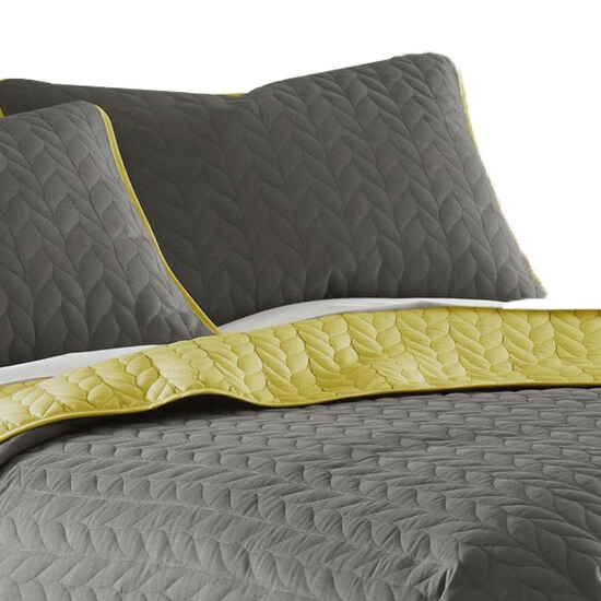 Best deal ๐ Benzara Eva 3 Piece Queen Microfiber Reversible Coverlet Set Quilt Dark Gray Yellow โ 4 Best deal ๐ Benzara Eva 3 Piece Queen Microfiber Reversible Coverlet Set Quilt Dark Gray Yellow โ - Image 2