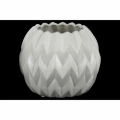 Best reviews of ⭐ Benzara Embossed Wavy Patterned Ceramic Low Vase With Uneven Lip, Large, Matte White 🎉