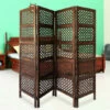 Hot Sale ⭐ Benzara Decorative Four Panel Mango Wood Hinged Room Divider With Circular Cutout Design, Brown ⭐