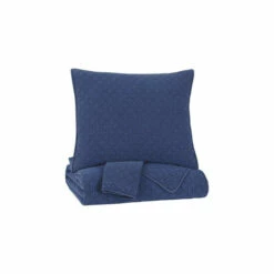 Coupon ⌛ Benzara 3 Piece Diamond Quilted Polyester King Coverlet Set, Blue 🔔