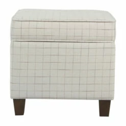 Best deal 🎉 Benzara Wooden Square Ottoman With Grid Patterned Fabric Upholstery And Hidden Storage, Beige And Brown 🤩