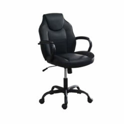 Best Pirce 💯 Benzara Rue 27 Inch Ergonomic Office Chair, Vegan Faux Leather Swivel Seat, Black ❤️