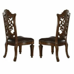 Top 10 🔔 Benzara Traditional Faux Leather Upholstered Wooden Side Chair With Scrolled Carvings, Brown, Set Of Two ⌛