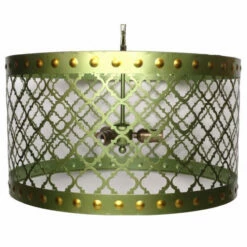 Cheap 🤩 Benzara Elegant Drum Shaped Metal Chandelier With Bulb Holders, Green 💯