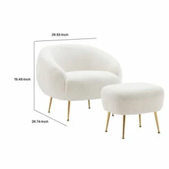 Best deal 👏 Benzara Tory 31 Inch Modern Leisure Accent Chair, Teddy Plush Velvet, Ottoman White 🔥 -Benzara Sales Store unnamed file 4109