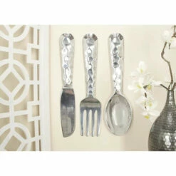 Promo ๐ฅ Benzara Artistic Cutlery Wall Decor In Metal, Set Of Three, Silver ๐ฏ