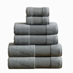 Best Pirce 🌟 Benzara Indy Modern 6 Piece Cotton Towel Set, Softly Textured Design, Dark Gray 🔥