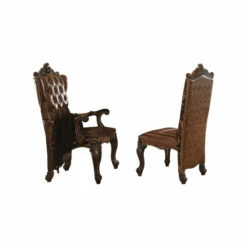 Deals 🎁 Benzara Faux Leather Upholstered Wooden Side Chair With Scrolled Carvings, Brown, Set Of 2 ❤️