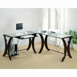 Best reviews of 👏 Benzara Sophisticated 3 Piece Desk Set With Glass Top, Clear And Brown ✨
