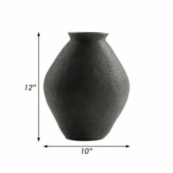 Hot Sale ⌛ Benzara Dale 12 Inch Round Polyresin Vase, Wavy Ribbed Spiral Texture Antique Brown 💯 -Benzara Sales Store unnamed file 4529
