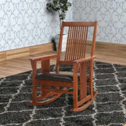 Discount 😀 Benzara Traditional Style Wooden Rocking Chair With Slat Back, Brown ⌛ -Benzara Sales Store unnamed file 4590