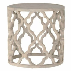 Deals 🎉 Benzara Round End Table In Wood With Quatrefoil Design, Brown 🌟 -Benzara Sales Store unnamed file 4647