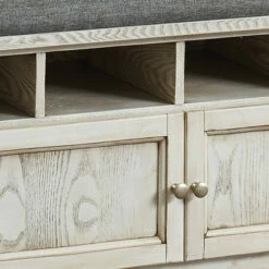 Best Sale 🎁 Benzara White Wood Storage 👟 Shoe Bench With Grey Linen Cushion ❤️ -Benzara Sales Store unnamed file 4651