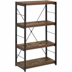 Cheapest 👍 Benzara Four Tiered Metal Framed Wooden Bookshelf, Weathered Oak Brown And Black ✔️
