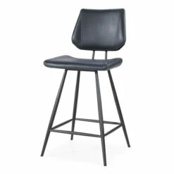 Promo ✨ Benzara Leather Upholstered And Metal Counter Height Stool With Stitch Details, Black 🎁