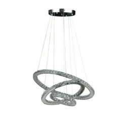 Promo 👏 Benzara 12-47 Inch Adjustable Chandelier, Offset Circle Design Silver Chrome Finish 🔔