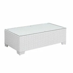 Top 10 ๐ Benzara Aluminum Frame Rectangular Coffee Table With Woven Wicker Base And Glass On Top, White โ๏ธ