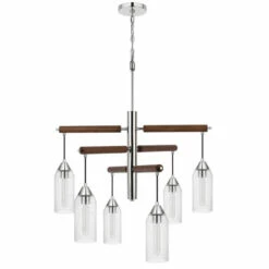 Cheap 🧨 Benzara 38 Inch Modern Chandelier, Free Hanging Cylinder Glass Shades, Chrome ⭐