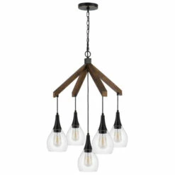 Wholesale 👍 Benzara 36 Inch Classic Chandelier, Hanging Glass Shades, Wood, Dark Bronze 🎉