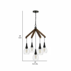 Wholesale 👍 Benzara 36 Inch Classic Chandelier, Hanging Glass Shades, Wood, Dark Bronze 🎉 -Benzara Sales Store unnamed file 4892