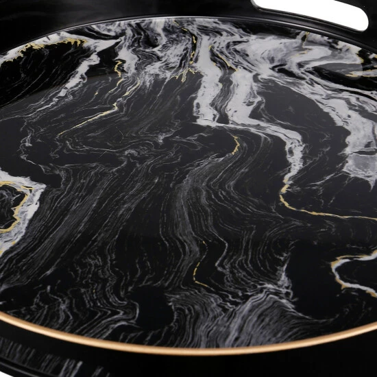Flash Sale ✨ Benzara Set Of 2 Round Accent Trays, Tabletop Decor, Marbling, Black, White, Gold 🌟 6 Flash Sale ✨ Benzara Set Of 2 Round Accent Trays, Tabletop Decor, Marbling, Black, White, Gold 🌟 - Image 4
