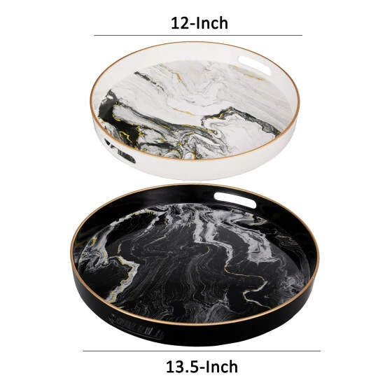 Flash Sale ✨ Benzara Set Of 2 Round Accent Trays, Tabletop Decor, Marbling, Black, White, Gold 🌟 7 Flash Sale ✨ Benzara Set Of 2 Round Accent Trays, Tabletop Decor, Marbling, Black, White, Gold 🌟 - Image 5