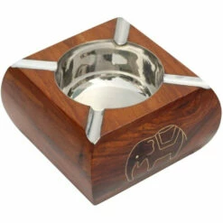 Best deal 😉 Benzara Wooden Ashtray With Brass Inlay Elephant Motifs - Vintage Look Square 4.5 Inch 🛒