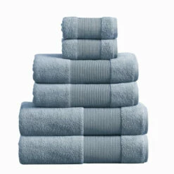 Best deal 😍 Benzara Indy Modern 6 Piece Cotton Towel Set, Softly Textured Design, Slate Blue 🎉