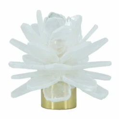 Best reviews of 👏 Benzara Sel 6 Inch Candle Holder, Selenite Stone Flower Accent, Gold, Clear Blue ⭐