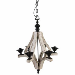 Hot Sale 💯 Benzara Solid 6-Light Washed-Wood Chandelier, White And Black 😉
