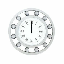 Outlet 😀 Benzara Mirrored Round Shape Wooden Wall Clock, White ⭐
