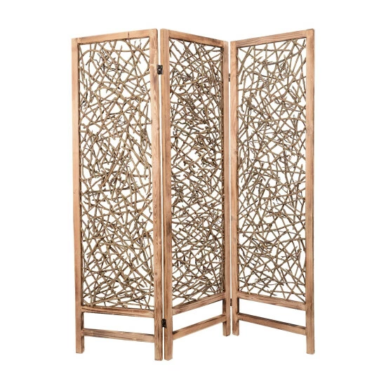 Brand new 🤩 Benzara Contemporary 3 Panel Wooden Screen With Willow Branch Inset, Brown 😉 3 Brand new 🤩 Benzara Contemporary 3 Panel Wooden Screen With Willow Branch Inset, Brown 😉