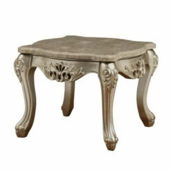 Best deal 🎁 Benzara Marble Top Wooden End Table With Queen Anne Style Legs, Champagne Gold 🧨