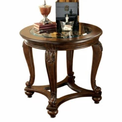 Promo 💯 Benzara Wooden Round End Table With Cabriole Legs And Glass Top, Brown 🤩