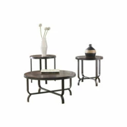 Hot Sale ๐คฉ Benzara Round Wooden Table Set With Crossbar Metal Base, Set Of Three, Brown And Black โค๏ธ
