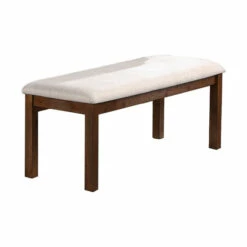 Best Pirce ๐คฉ Benzara 48 Inch Classic Fabric Upholstered Dining Bench, Pine Wood, Ivory And Brown ๐
