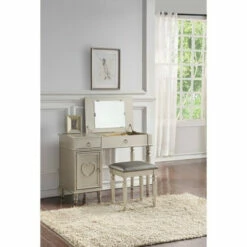 Best Pirce 🥰 Benzara Seraph Vanity Set Featuring Stool And Mirror Silver ✔️
