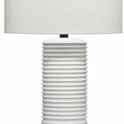 Discount 🧨 Benzara 23 Inch Transitional Resin Furrowed Table Lamp, Linen Shade, White, Black ✨ -Benzara Sales Store unnamed file 559