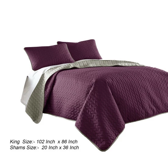 Coupon ๐งจ Benzara Eva 3 Piece King Microfiber Reversible Coverlet Set, Quilted, Gray, Purple ๐ 7 Coupon ๐งจ Benzara Eva 3 Piece King Microfiber Reversible Coverlet Set, Quilted, Gray, Purple ๐ - Image 5