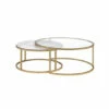 New 😀 Benzara Metal Framed Nesting Coffee Tables With Glass And Marble Tops, Set Of Two, Gold 🌟